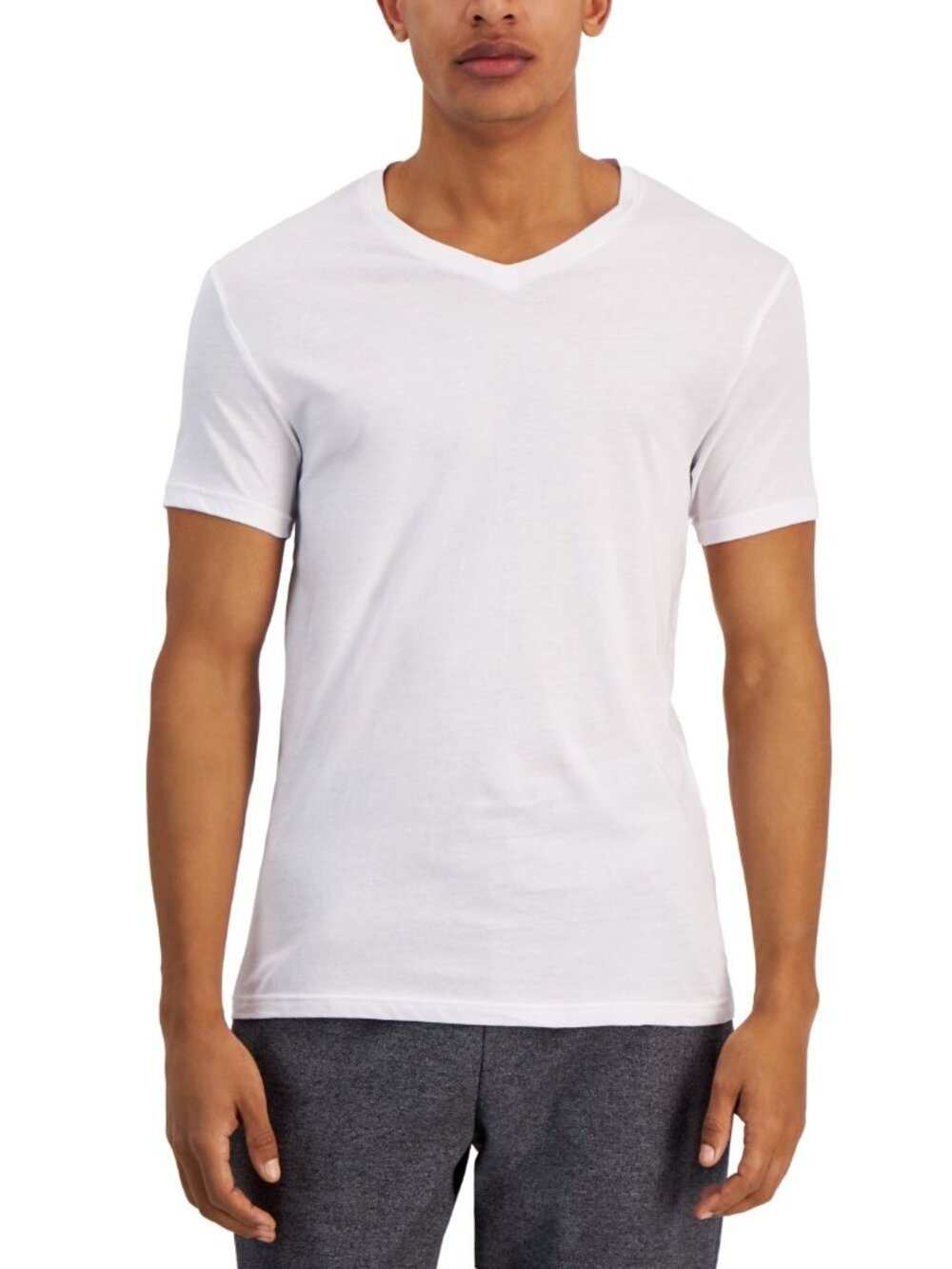 Alfani Mens Regular Fit V Neck T-Shirt White Solid Size XXL